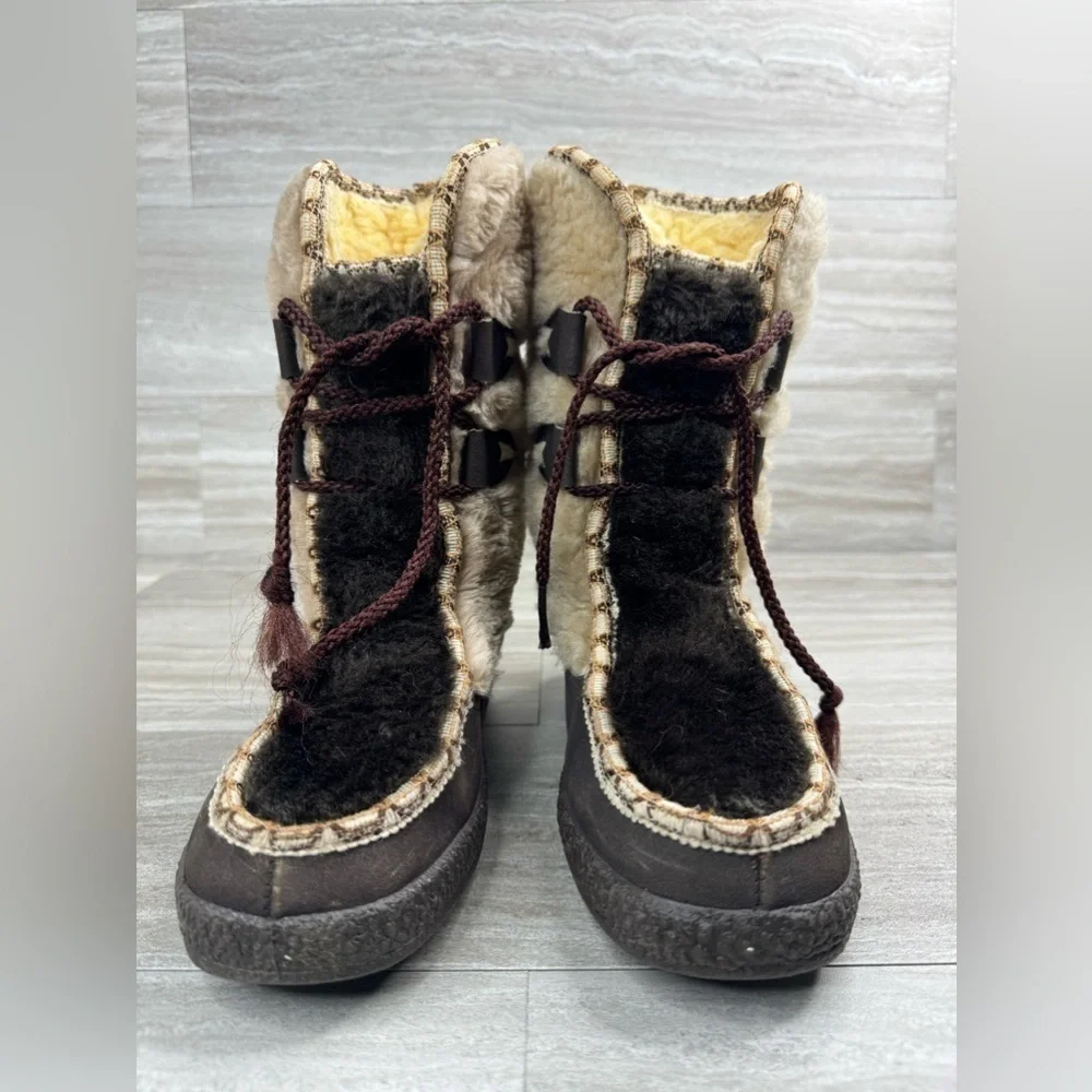Snowland Vintage Faux Shearling Wedge Heel Mid Snowboots Womens Size 6